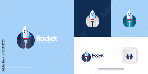 Design a rocket logo with an adventure, technology, or education concept, graphic vector template.