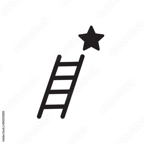 Black Ladder Reaching Star on White Background