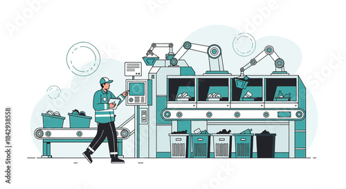 Automated Recycling Facility: Waste Sorting with Robotic Arms and Human Oversight in Action