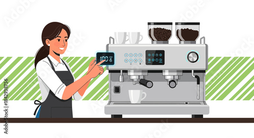 Barista adjusting settings on a modern espresso machine for optimal coffee brewing