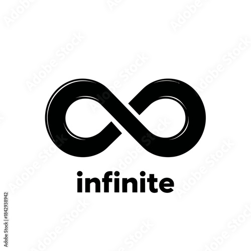 Minimalist Black Infinity Symbol Vector Icon with 'infinite' Text, Representing Eternity, Continuity, and Limitless Possibilities
