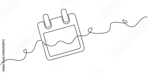 Continuous one line art of  table calander of isolated outline vector icon, Loose-leaf calendar 2026 in one continuous line drawing. Symbol of memorable date and event day in simple linear style