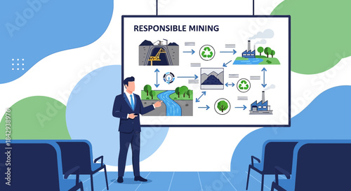 Business presentation showcasing eco-friendly responsible mining processes and sustainability
