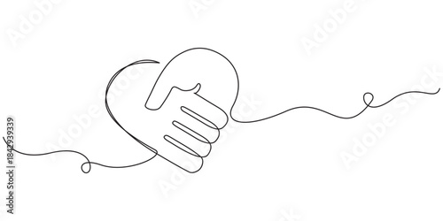 Love heart continuous one line drawing. Two hearts doodle. Romantic couple symbol for Valentine's Day, wedding, mothers day. Minimalist hand drawn vector design element. Continuous one line drawing