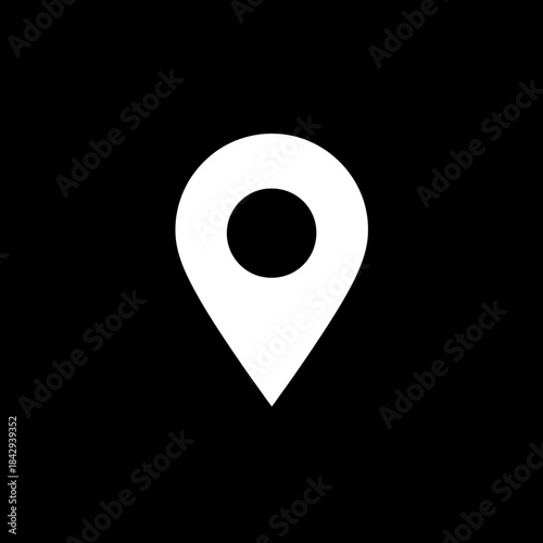 White Location Pin Icon on Black Background - GPS Map Pointer Symbol for Navigation and Destination Tracking
