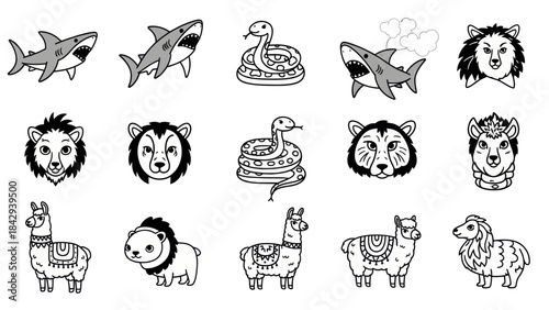 Cartoon animal set illustrations for various design concepts and uses