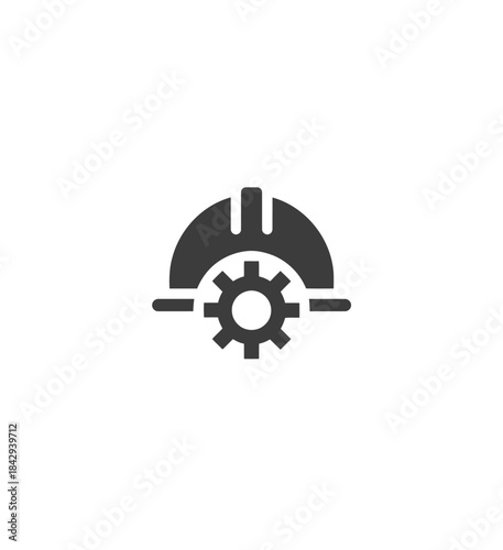 Hard Hat and Gear Icon. Engineering, Construction, and Industrial Safety Symbol. Mechanic Work and Development Graphic.