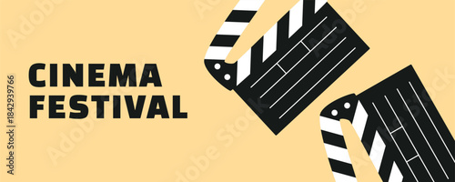 Cinema Festival Banner with Clapperboard and Countdown Elements in Flat Vector Illustration