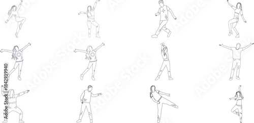 People set sketch outline isolated vector