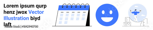 Planning, scheduling, productivity, business growth, communication, strategy. A calendar icon, happy face and business graph. Planning and scheduling visually in this vector concept