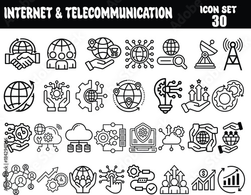 Internet and Telecommunication Icon Set with 30 Symbols vector illustration