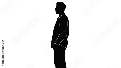 Silhouette of a man in a business suit, full-length, standing and facing sideways