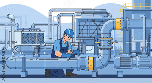 Dedicated Technician Ensuring Optimal Industrial Piping System Performance Through Meticulous Repair