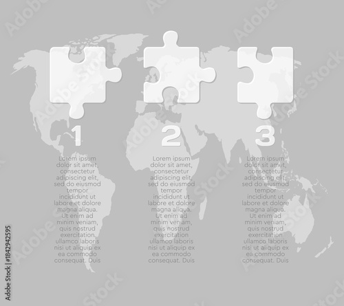 Three steps line infographic, puzzle diagram