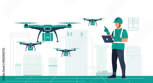 Drone delivery management system with worker monitoring drone fleet for urban areas logistic
