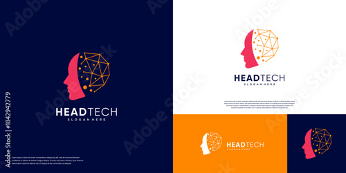 Digital technology logo with an abstract human head concept, consulting services, education, software, vector design illustration.