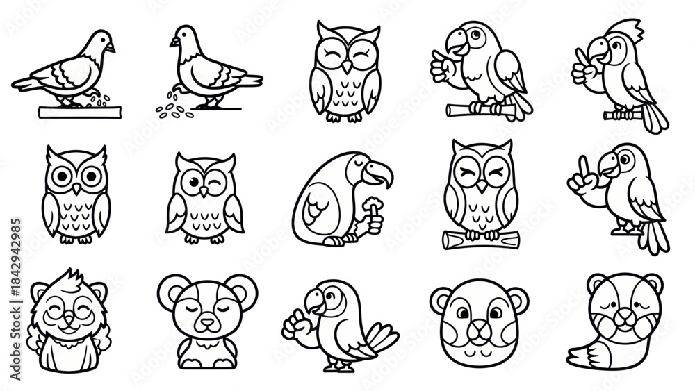 Fototapeta premium Cartoon bird collection graphic illustrations for design elements