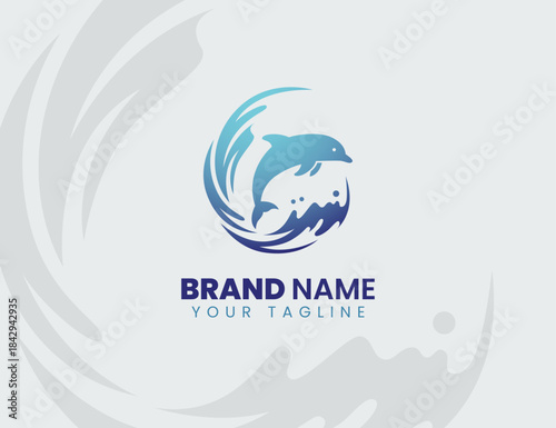 dolphin and sea logo or icon design illustration
