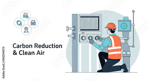 Engineer managing carbon capture and clean air system promoting environmental sustainability