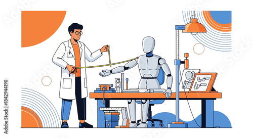 Engineer measuring robotic arm for prototype development with precision instruments during design