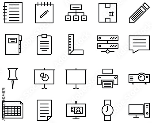Minimalist Business and Office Essentials Line Icons Set