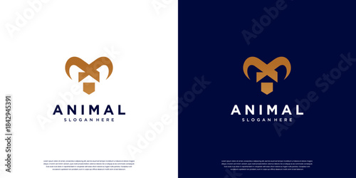Abstract goat horn logo, symbol of strength, attractiveness, vector graphic template.