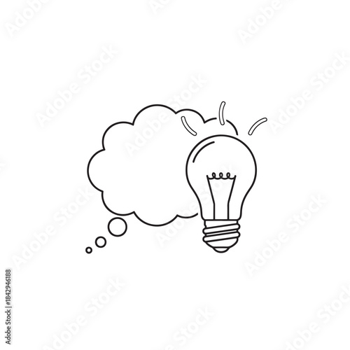 Black Light Bulb with Thought Bubble Isolated on White Background