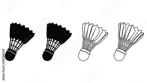 Simple illustration of badminton shuttlecocks in black and white tones