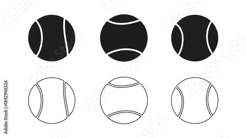 Simple illustration of tennis balls in black and white varied styles
