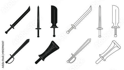 A collection of various historical swords and blades in different styles