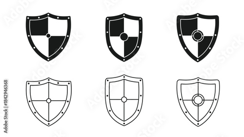 A collection of heraldic shield icons in various styles and designs