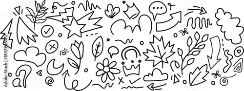 A whimsical doodle illustration of nature and fantasy elements