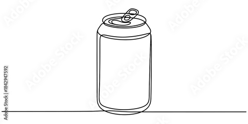 Continuous line drawing illustration of a beverage can with pull tab on a white background Vector, illustration