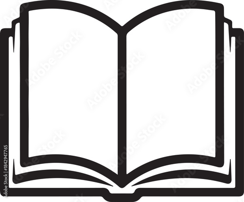 Black and white illustration of an open book