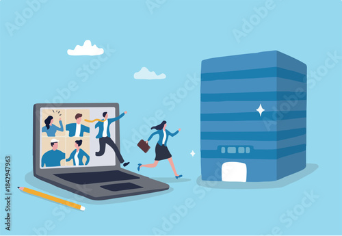 Employee come to office, engagement or career opportunity, recruitment candidate or job routine, startup or entrepreneur, employment concept, businessman come to office building to interview or work.