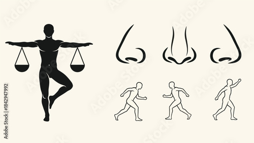Conceptual illustration of balance and human form with abstract symbols