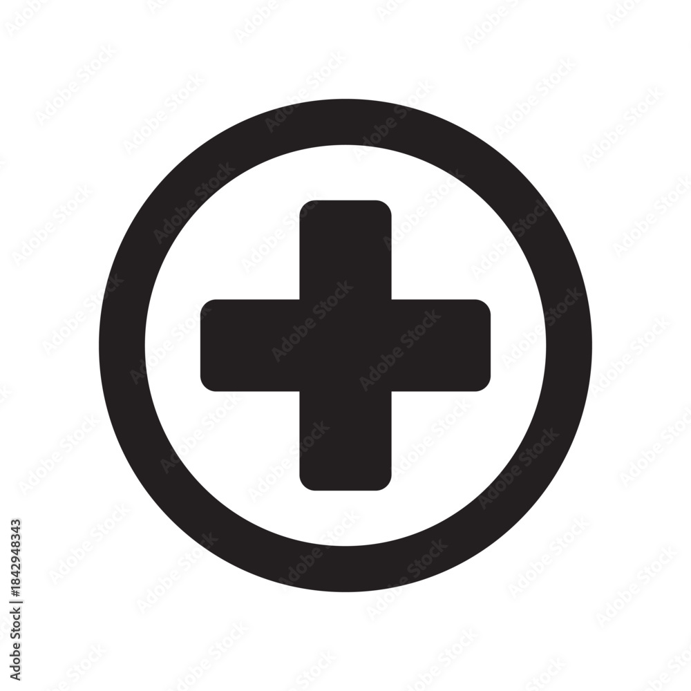Fototapeta premium Black plus sign icon in a circle a versatile symbol for medical healthcare adding positive emergency and new interface