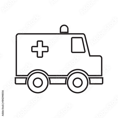 Emergency Medical Service Ambulance Vehicle Outline Icon Healthcare Rescue Transport Symbol Drawing for Urgent