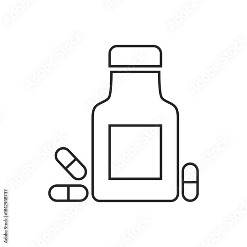 Medicine bottle with pills capsules healthcare Pharmacy drugs prescription treatment wellness health medical vector