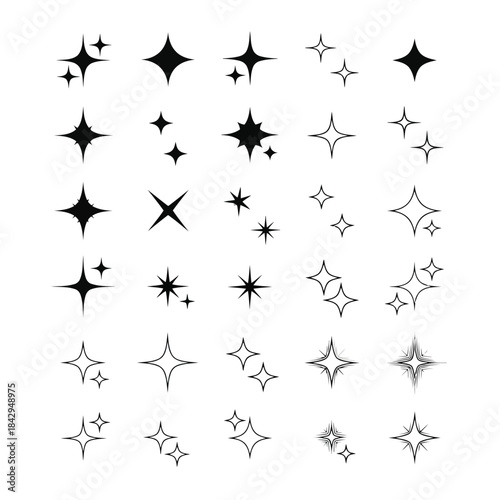 Vector illustration of set of star shapes in various sizes and styles on