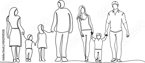 Doodle continuous line freehand drawing of a family.