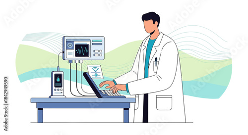 Healthcare professional utilizing advanced medical technology for data analysis and patient