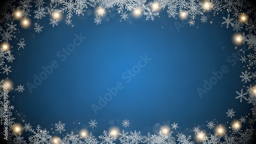 Magical Winter Snowfall with Glowing Snowflakes and Stars on Blue Holiday Background