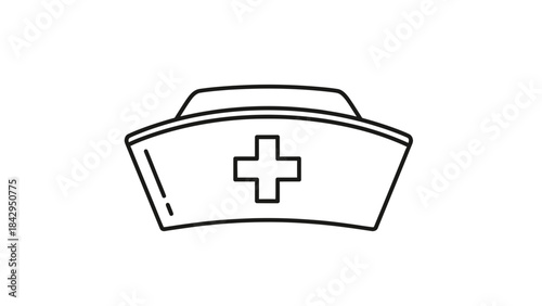 Simple black line art icon representing a traditional nurse cap with a medical cross symbol centered on transparent background