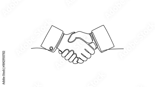 Simple line art icon depicting a firm handshake between two business partners against a dark background on transparent background