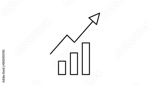 Simple outline icon representing upward trending business growth statistics and financial success data visualization on transparent background