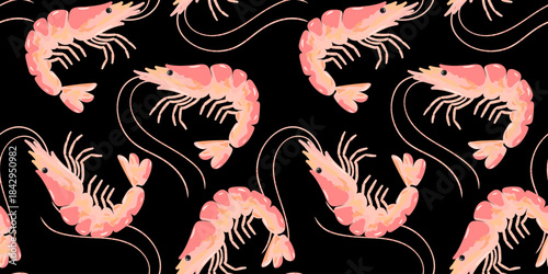 seamless shrimp pattern illustration underwater marine life food design background texture seafood concept healthy cooking ingredient drawing
