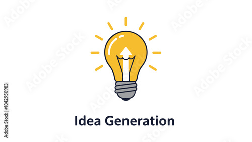 Bright yellow glowing lightbulb icon with an upward arrow symbolizing innovation and creative idea generation on transparent background