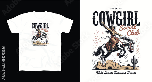 Cowgirl social wild spirits untamed hearts t-shirt design western woman riding horse