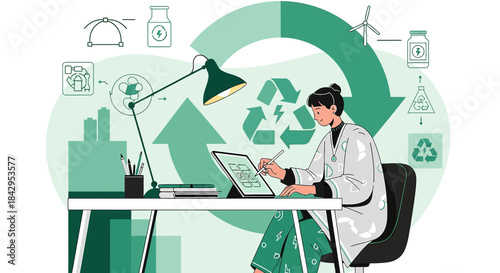 Illustrative concept of sustainable energy innovation and eco-conscious practices through digital